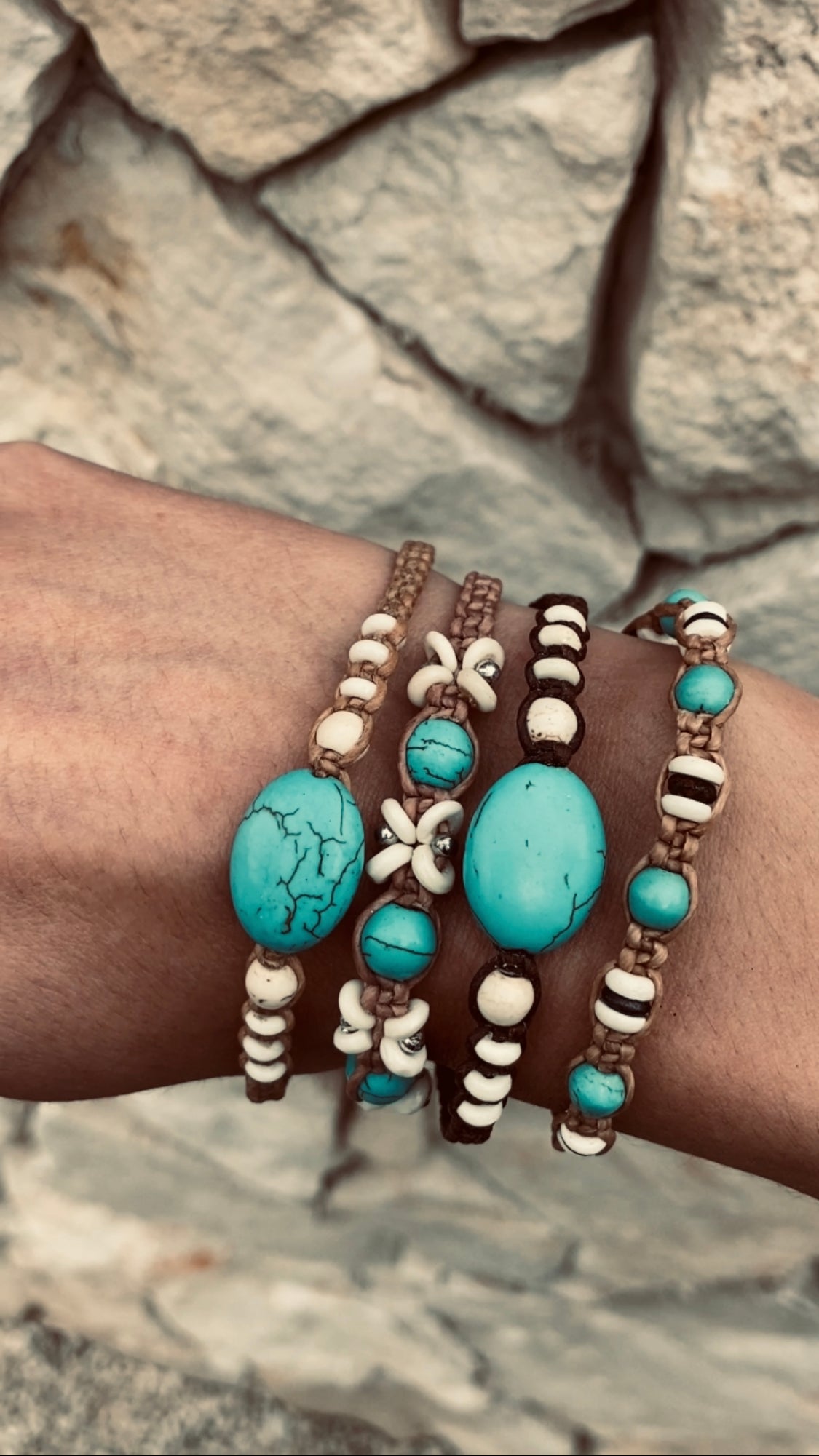 Armband Turquoise Steen - Donkerbruin