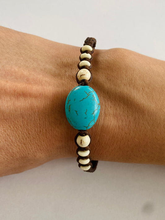 Armband Turquoise Steen - Donkerbruin