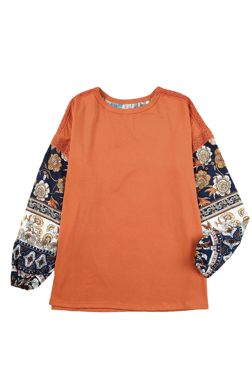 Terracotta top met print en kant
