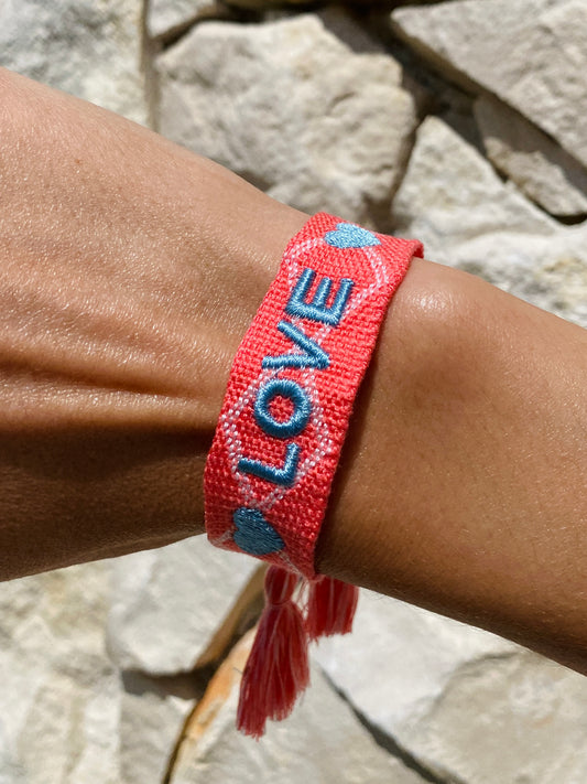 Polsband uit textiel - LOVE Perky Pink