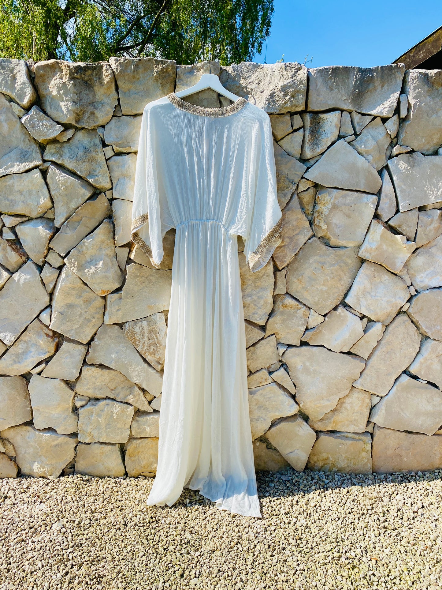 Straight from Ibiza - Stijlvolle Lange Jurk in Wit - M/L