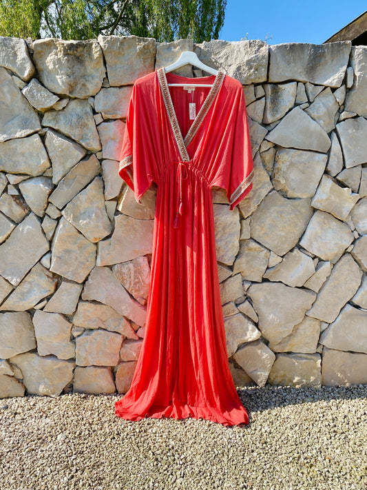 Straight from Ibiza - Stijlvolle Lange Jurk in Fuchsia - S/M
