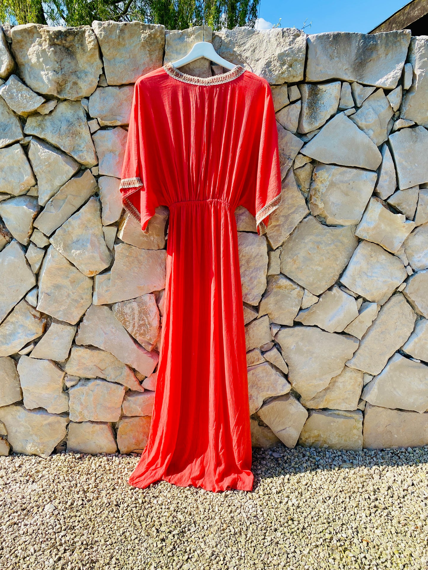 Straight from Ibiza - Stijlvolle Lange Jurk in Fuchsia - S/M