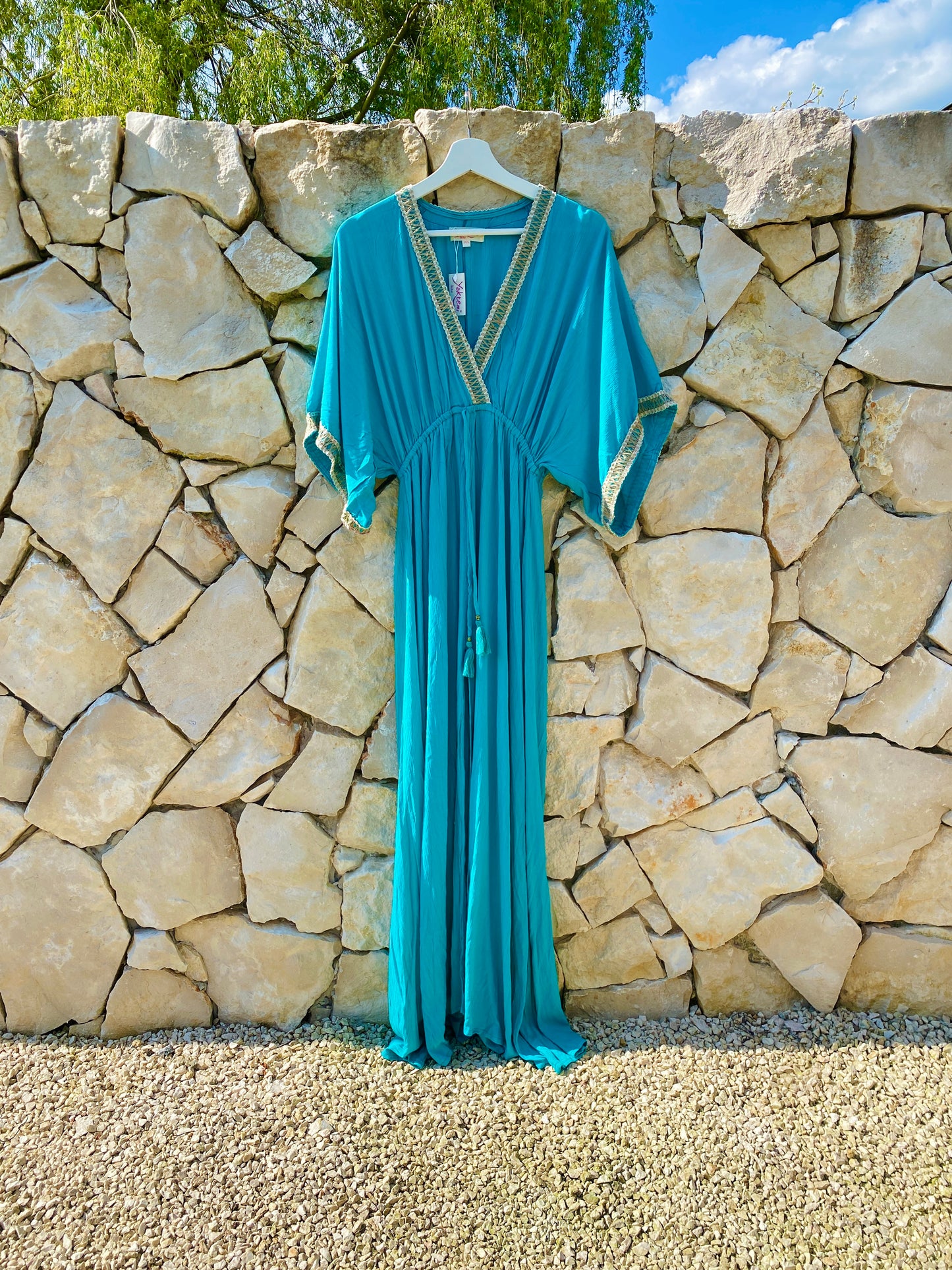 Straight from Ibiza - Stijlvolle Lange Jurk in Turquoise - M/L