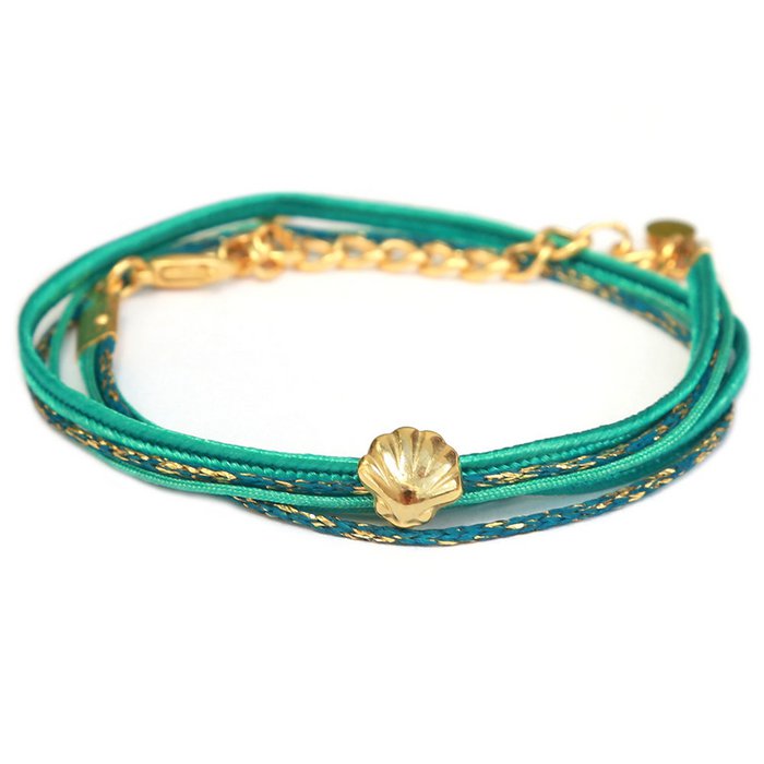 Wikkel Armband Groen met Schelpje
