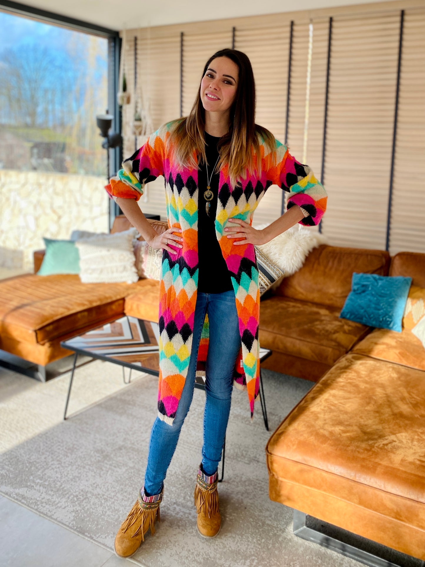 Boho-Chic Pull met Kleurrijk Patroon