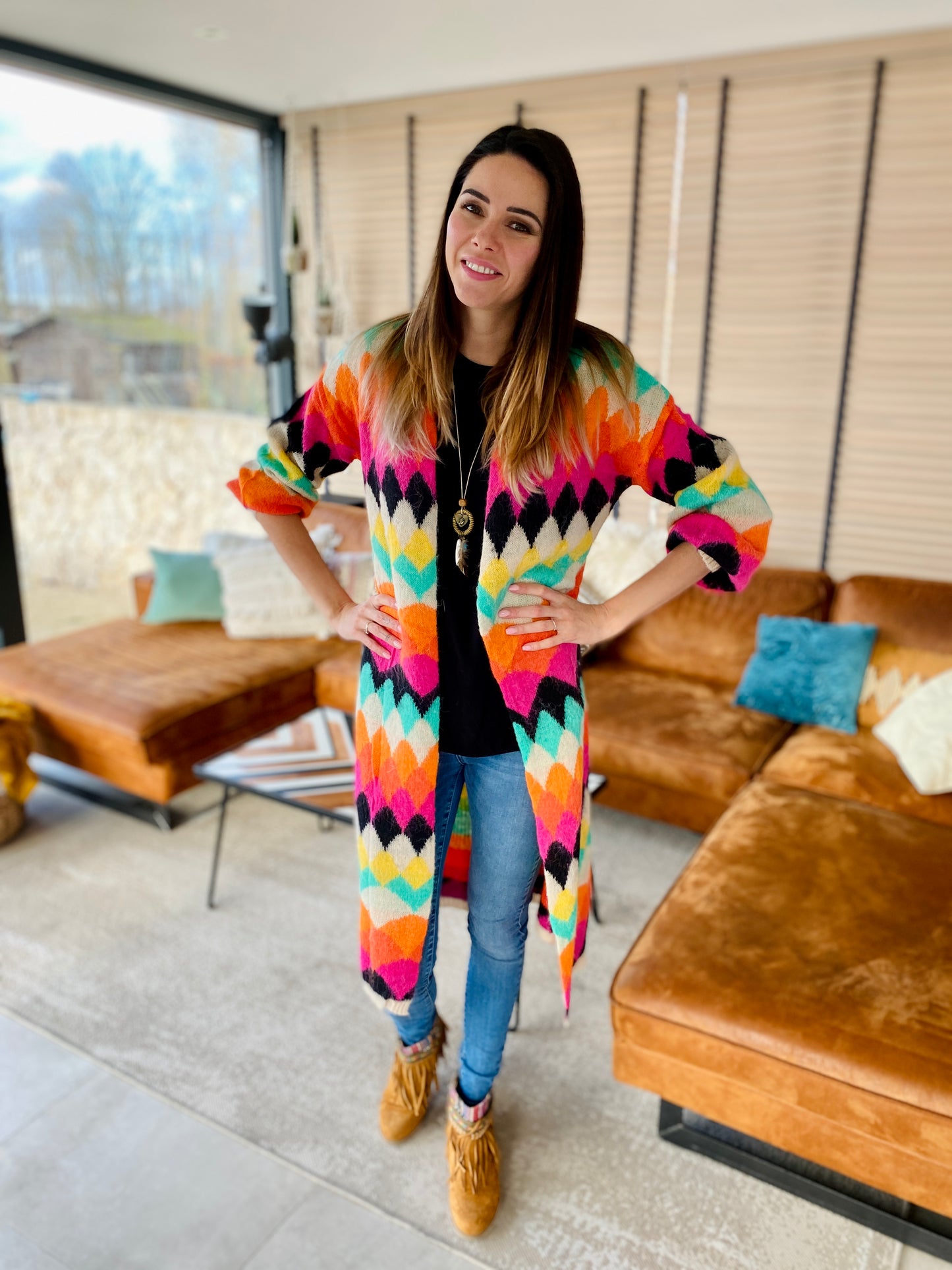 Boho-Chic Pull met Kleurrijk Patroon