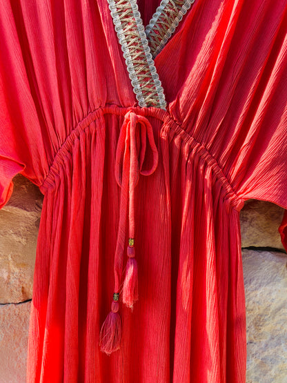 Straight from Ibiza - Stijlvolle Lange Jurk in Fuchsia - S/M